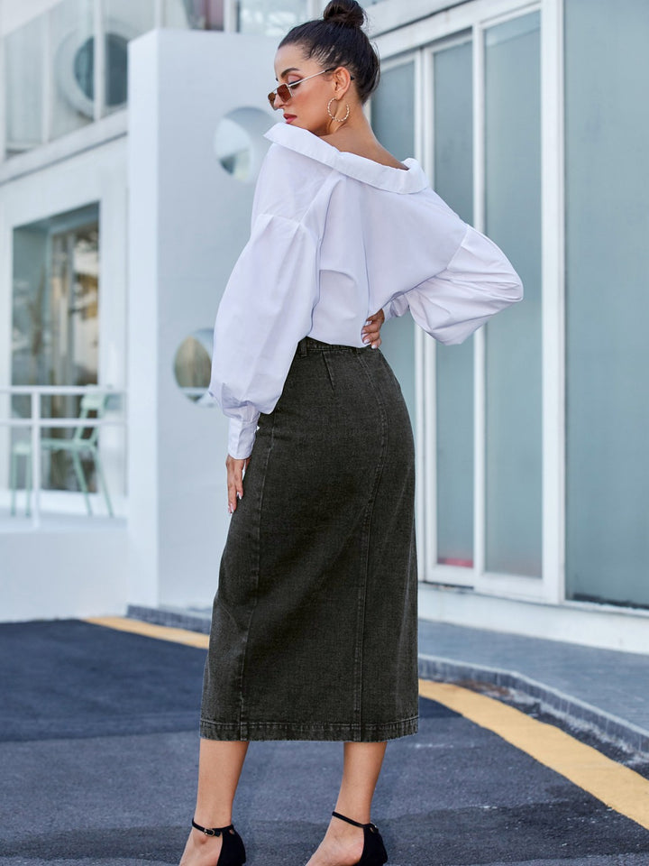 Button Down Denim Skirt - Denim Skirt | Elegant Lioness