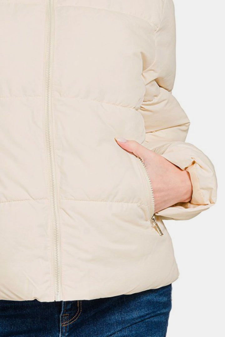 Zenana | Zip Up Turtleneck Puffer Jacket with Pockets