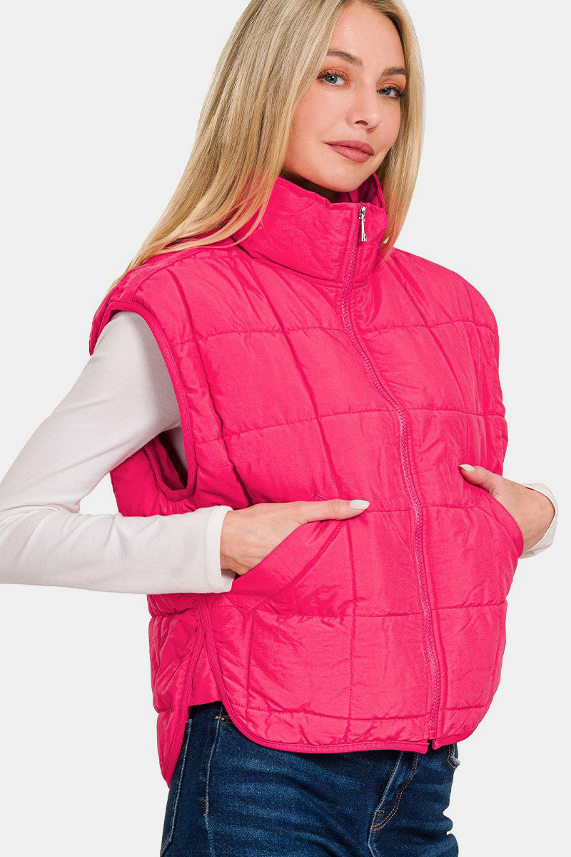 Zenana | Zip Up Cropped Puffer Vest with Pockets