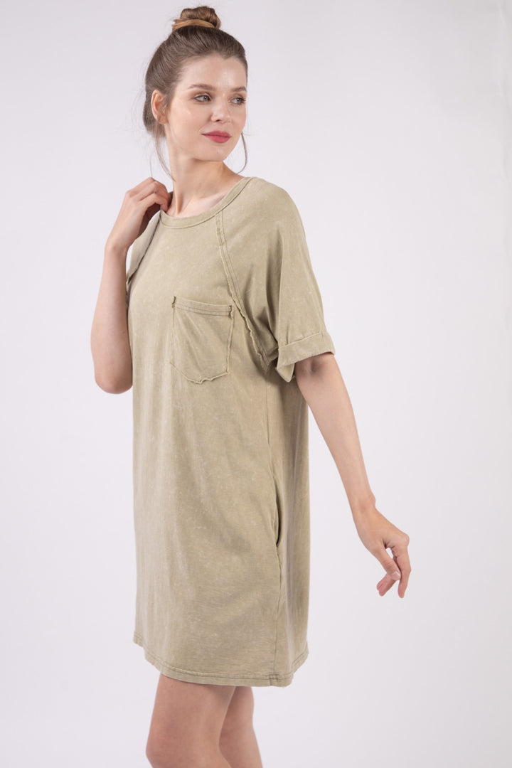 Very J Washed Round Neck Mini Tee Dress