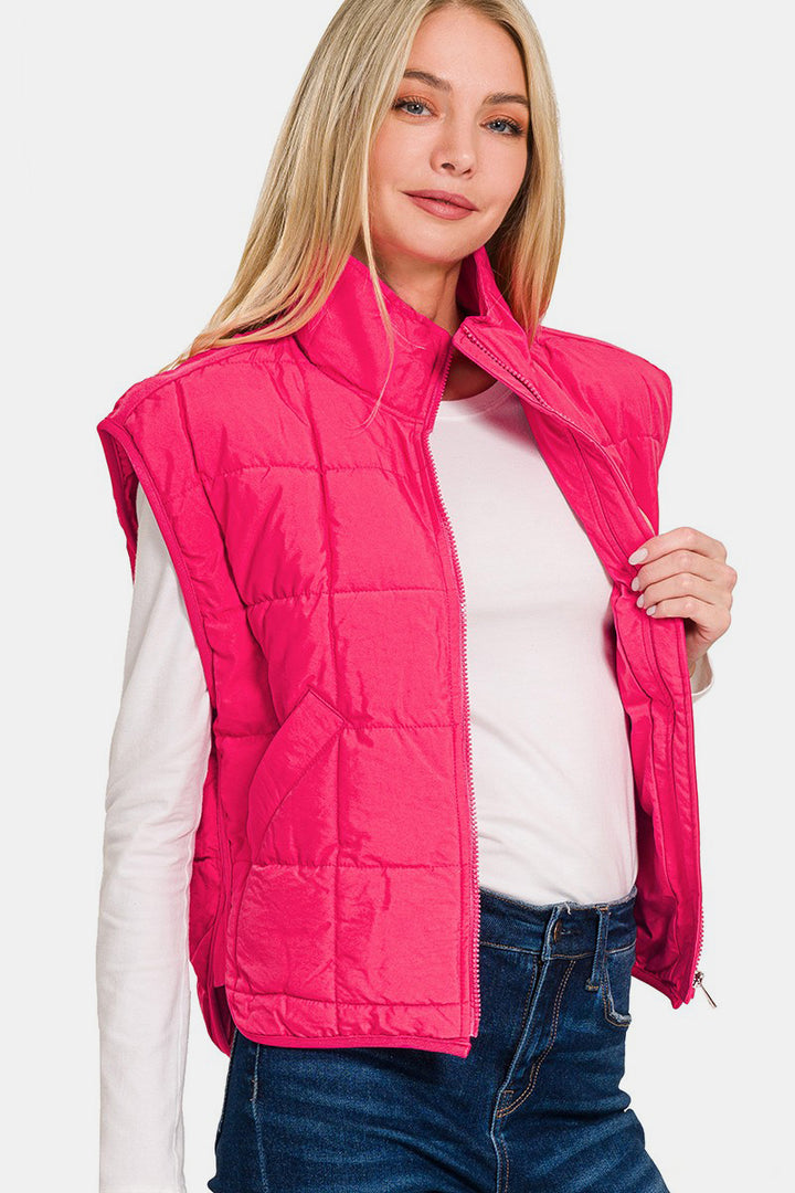 Zenana | Zip Up Cropped Puffer Vest with Pockets