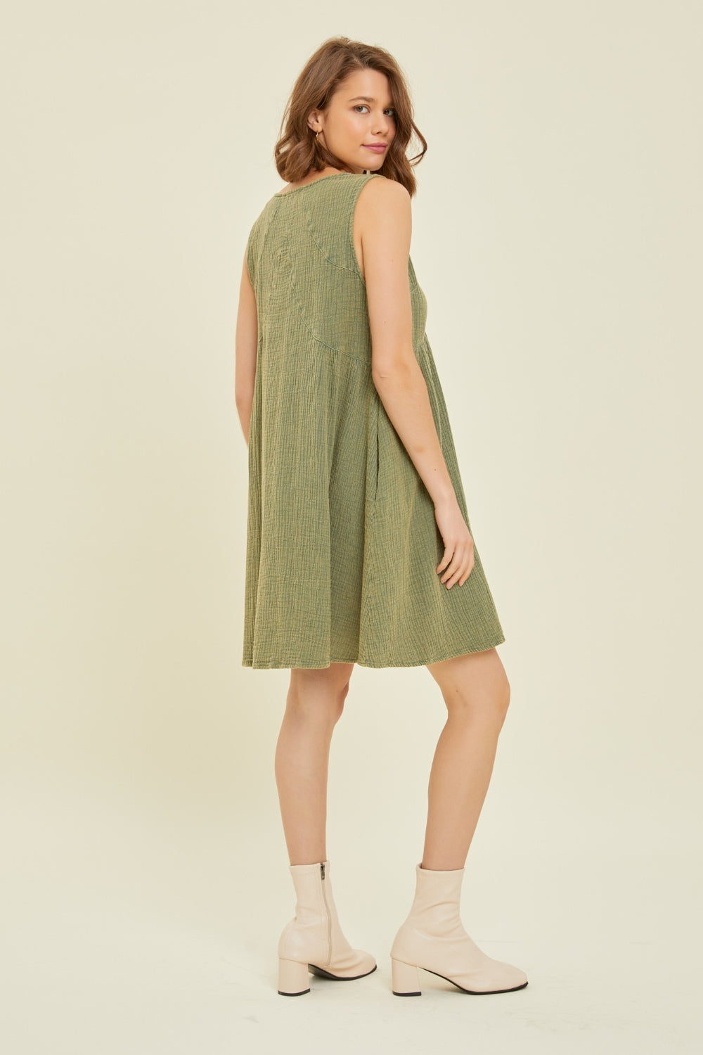 Full Size Texture V-Neck Sleeveless Flare Mini Dress