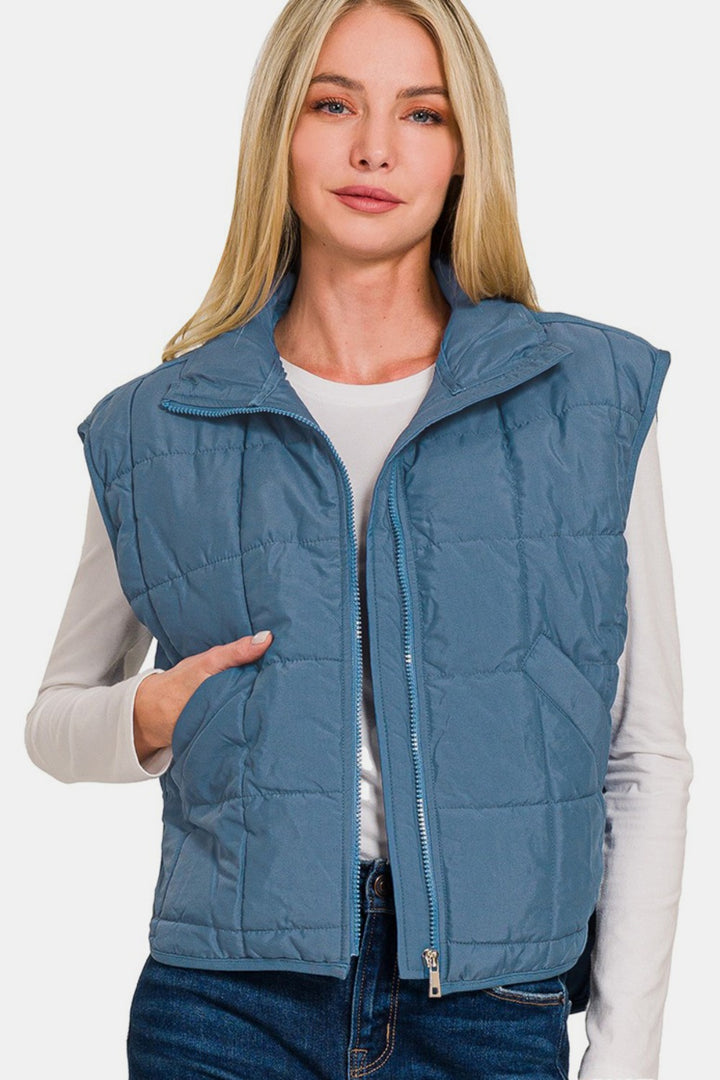 Zenana | Zip Up Cropped Puffer Vest with Pockets