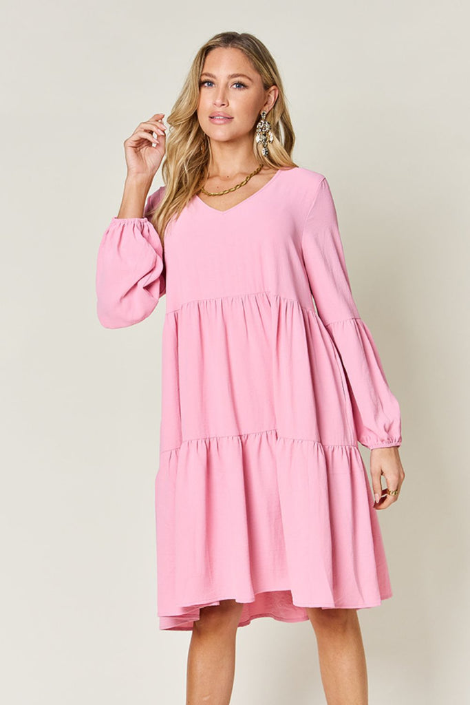 women's balloon long sleeve tiered dress Balloon Sleeve Tiered Dress - Tiered Dress