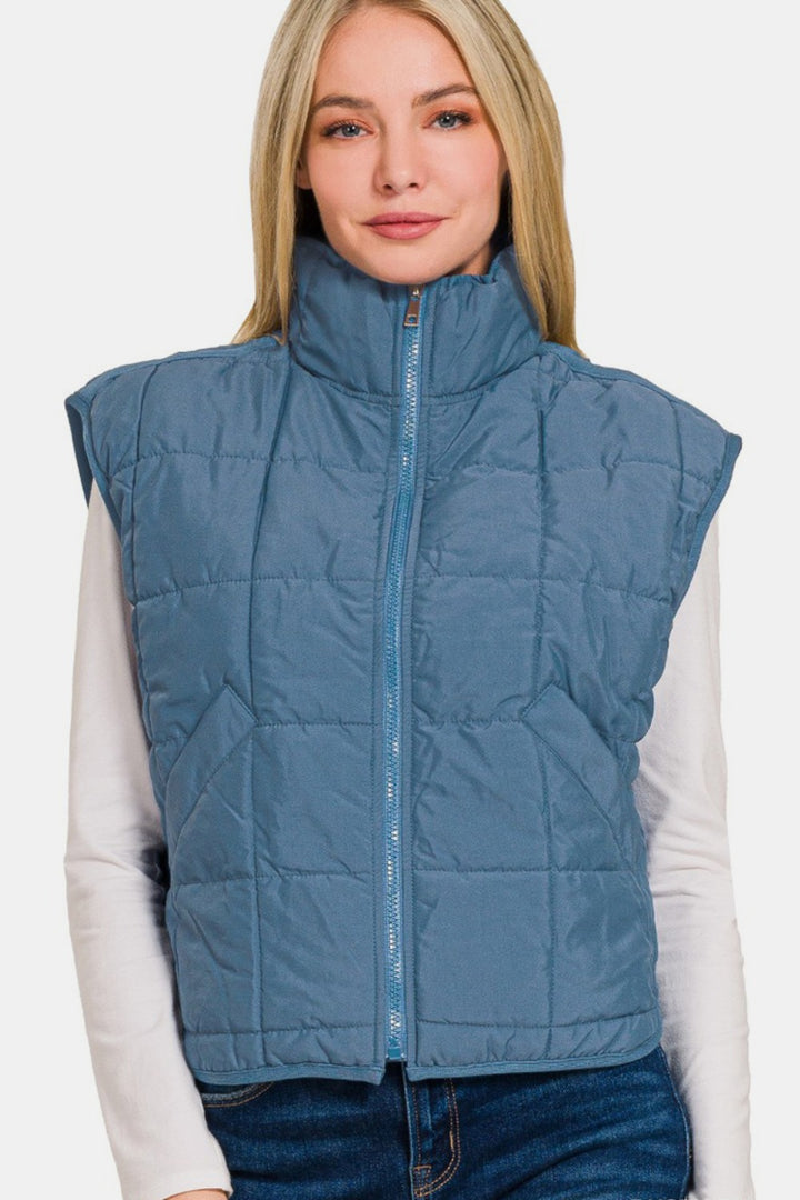 Zenana | Zip Up Cropped Puffer Vest with Pockets