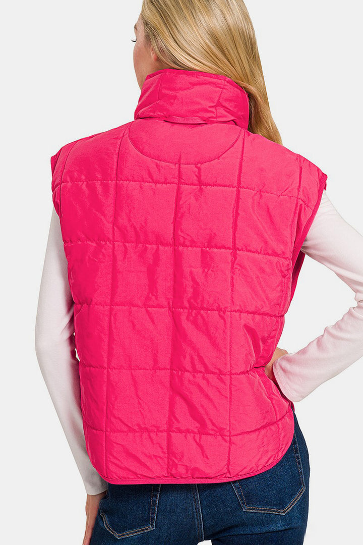 Zenana | Zip Up Cropped Puffer Vest with Pockets