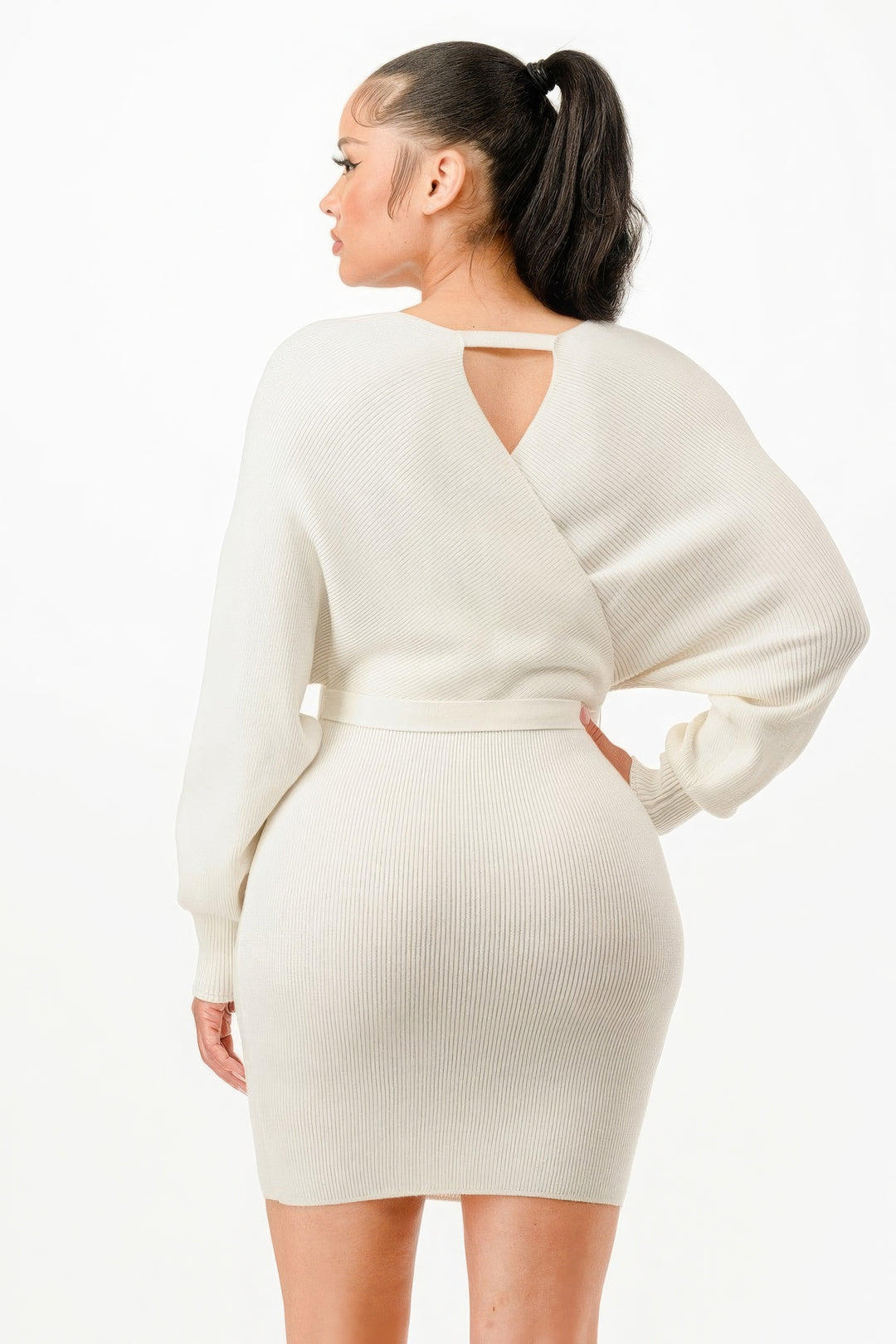 Off Shoulder Wrap Belted Ribbed Sweater Dress | Chic Comfort and Effortless Elegance