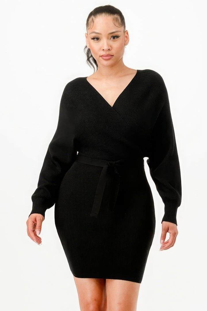 Off Shoulder Wrap Belted Ribbed Sweater Dress | Chic Comfort and Effortless Elegance