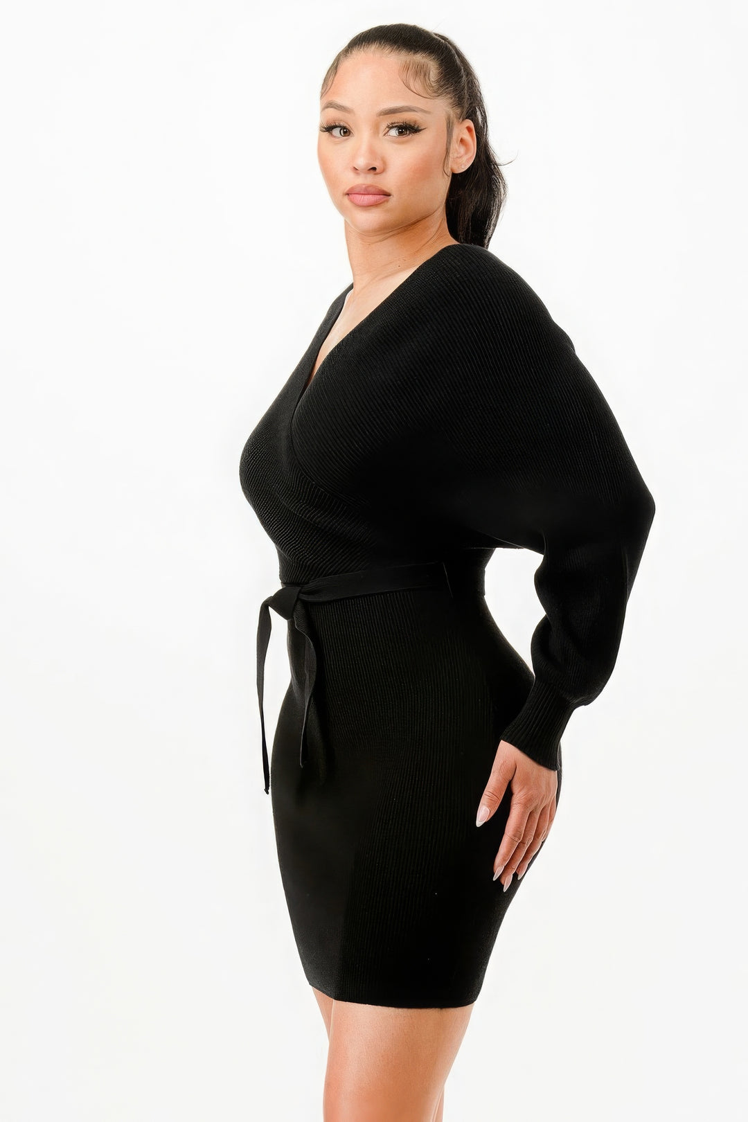 Off Shoulder Wrap Belted Ribbed Sweater Dress | Chic Comfort and Effortless Elegance