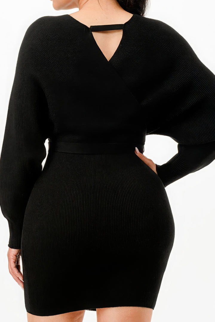 Off Shoulder Wrap Belted Ribbed Sweater Dress | Chic Comfort and Effortless Elegance