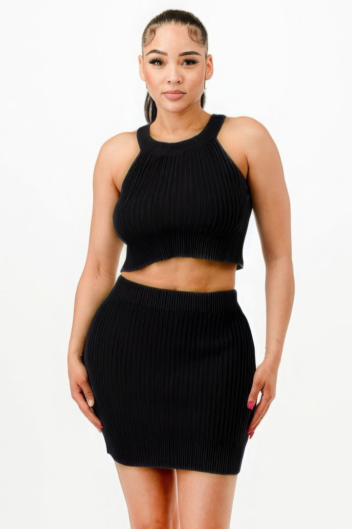 Halter Neck Tank Top and Bodycon Mini Skirt Set