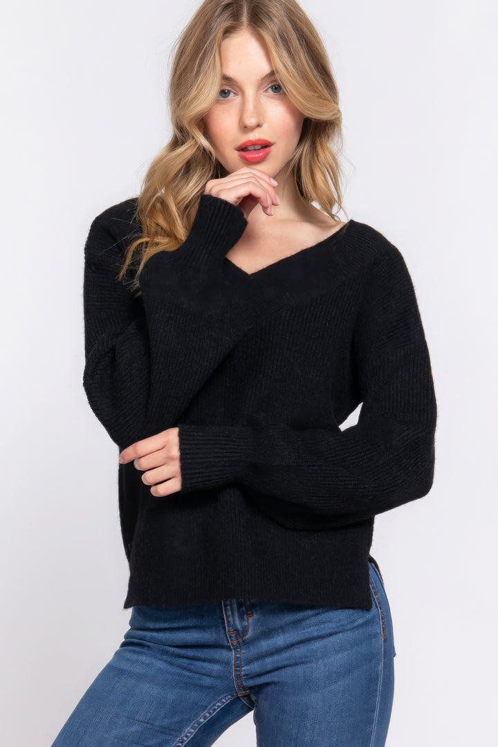 Active USA | Long Sleeve Double V-Neck Sweater