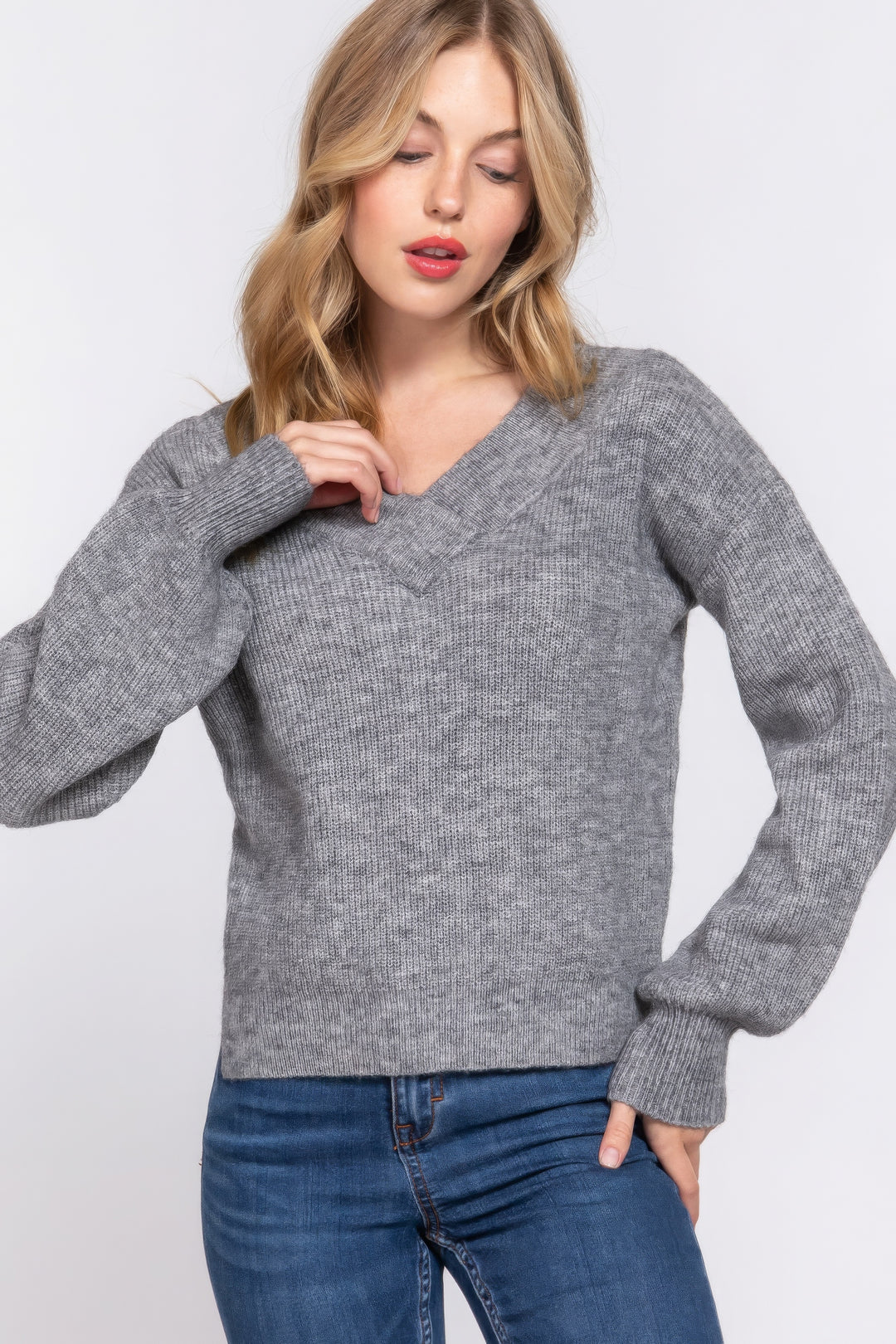 Active USA | Long Sleeve Double V-Neck Sweater