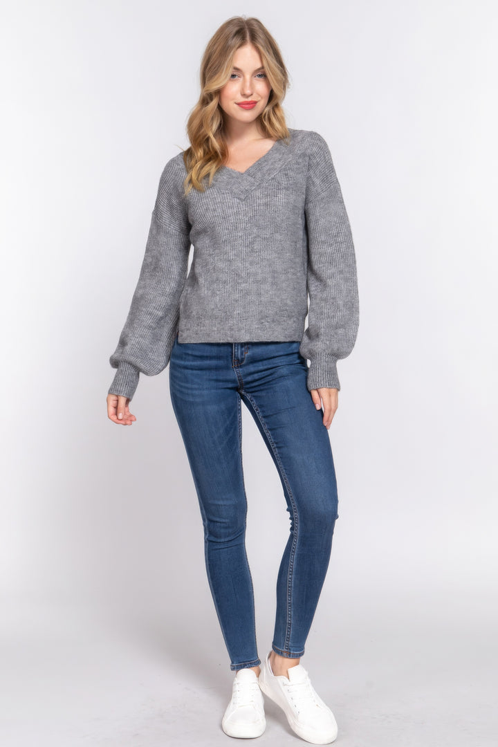 Active USA | Long Sleeve Double V-Neck Sweater