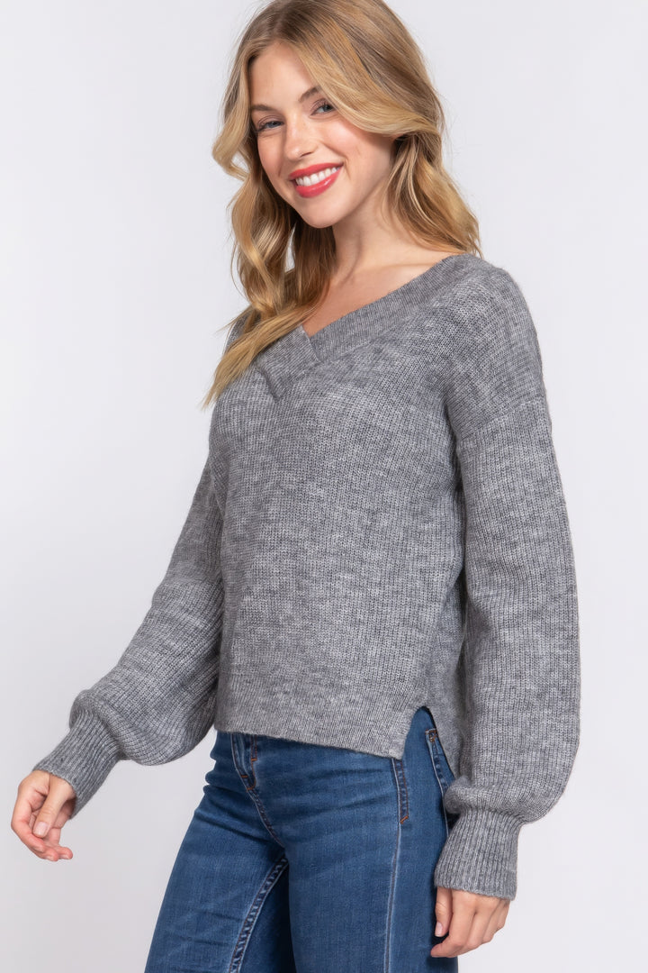 Active USA | Long Sleeve Double V-Neck Sweater