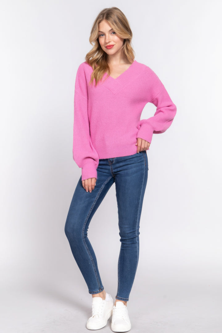 Active USA | Long Sleeve Double V-Neck Sweater