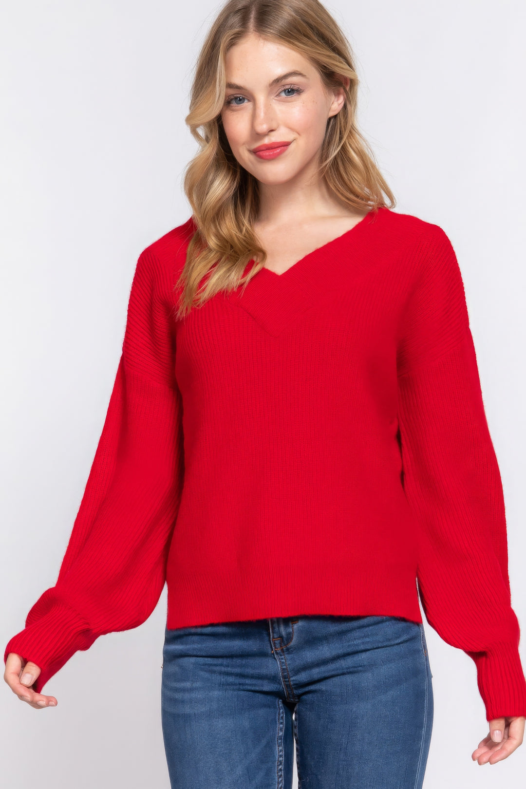 Active USA | Long Sleeve Double V-Neck Sweater