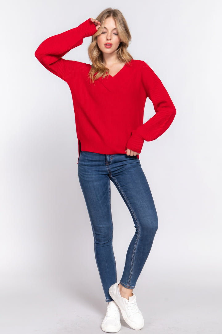 Active USA | Long Sleeve Double V-Neck Sweater