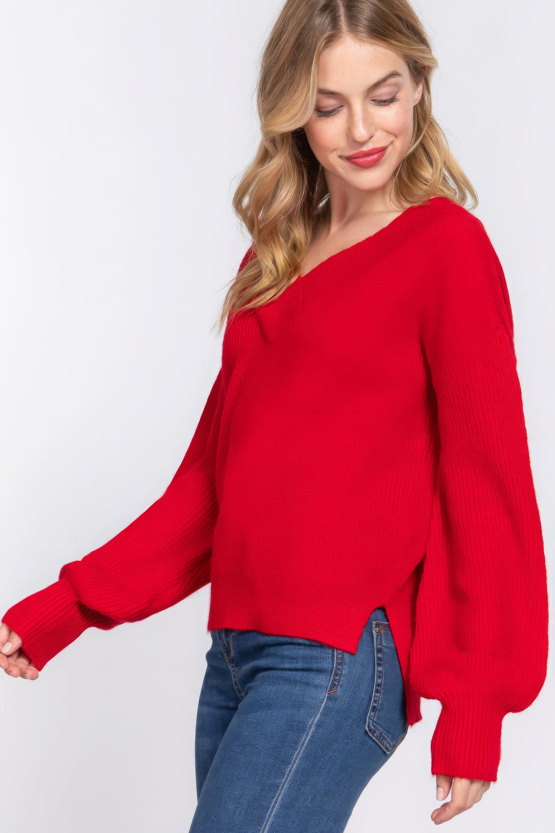 Active USA | Long Sleeve Double V-Neck Sweater