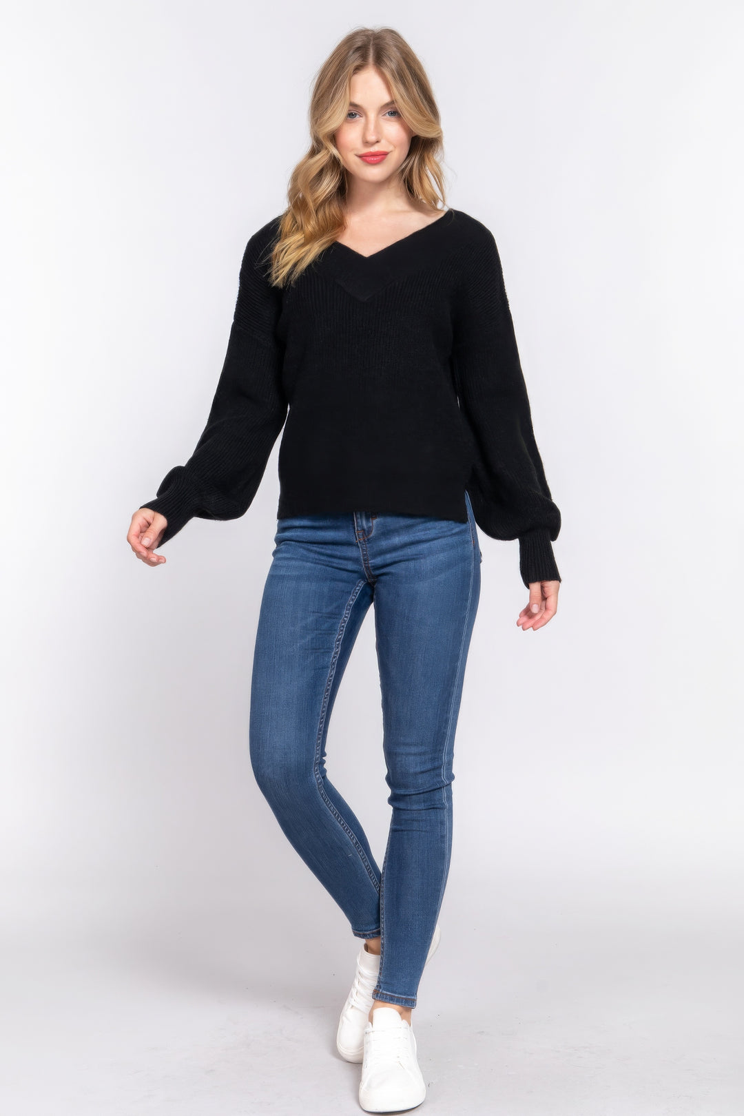 Active USA | Long Sleeve Double V-Neck Sweater