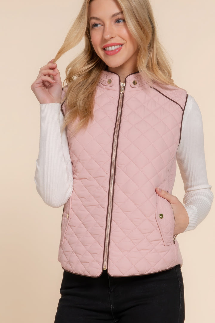 Active USA | Suede Piping Quilted Padding Vest