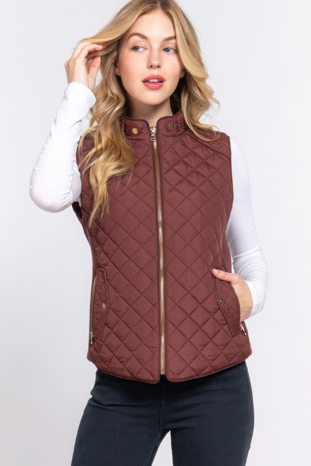 Active USA | Suede Piping Quilted Padding Vest