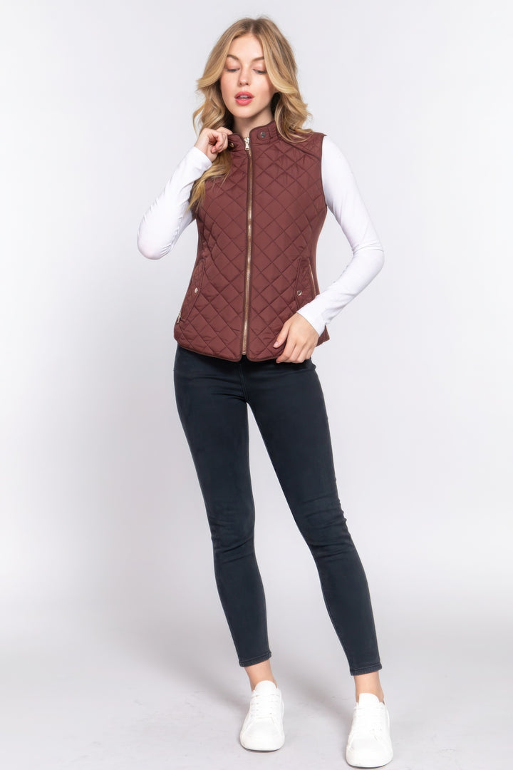 Active USA | Suede Piping Quilted Padding Vest