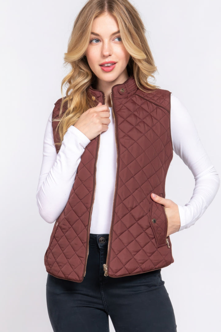 Active USA | Suede Piping Quilted Padding Vest