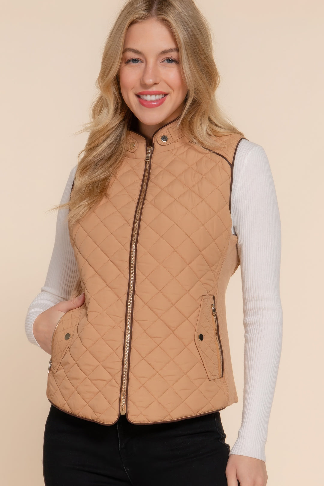 Active USA | Suede Piping Quilted Padding Vest