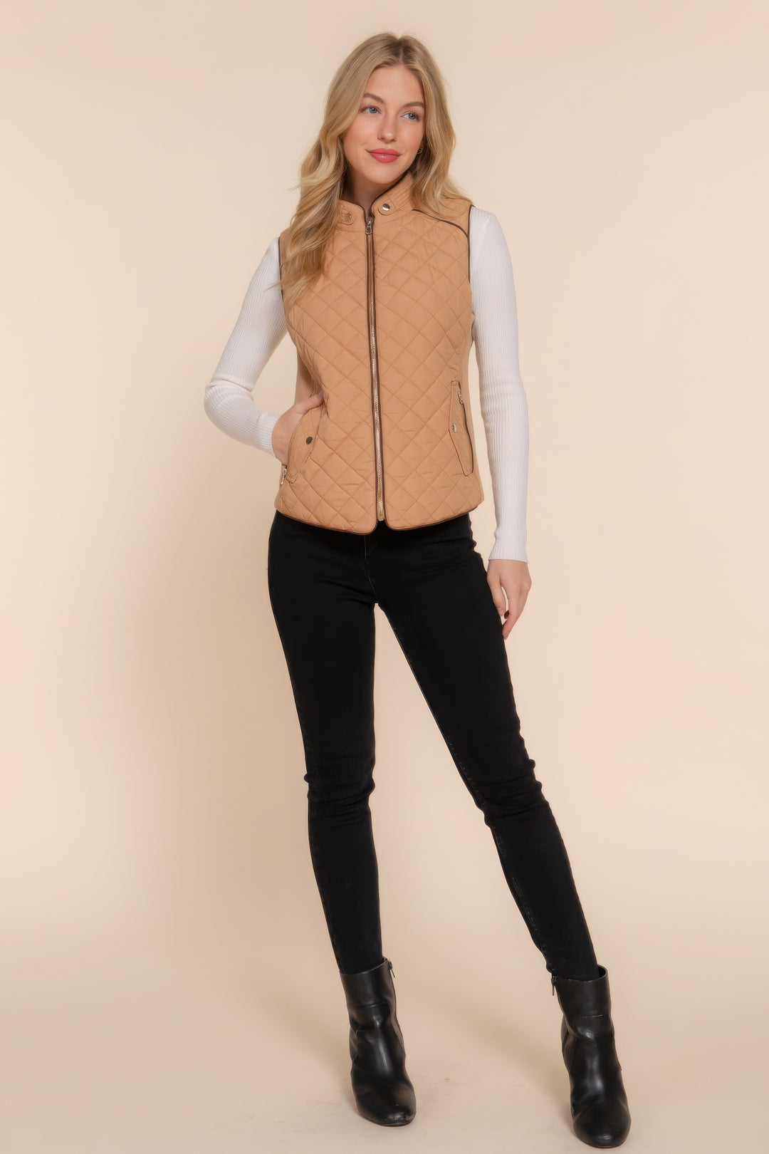 Active USA | Suede Piping Quilted Padding Vest