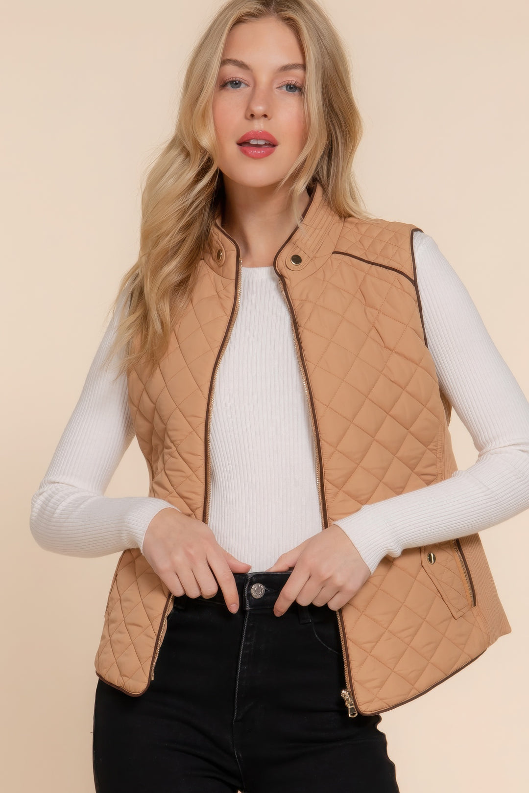 Active USA | Suede Piping Quilted Padding Vest