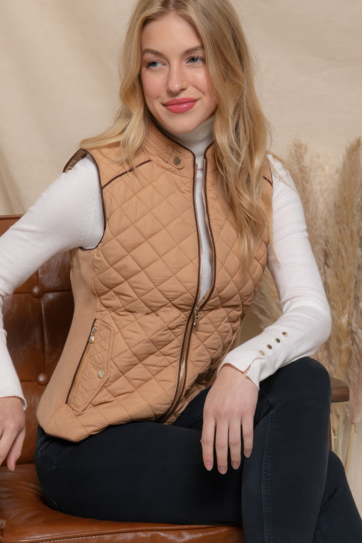 Active USA | Suede Piping Quilted Padding Vest