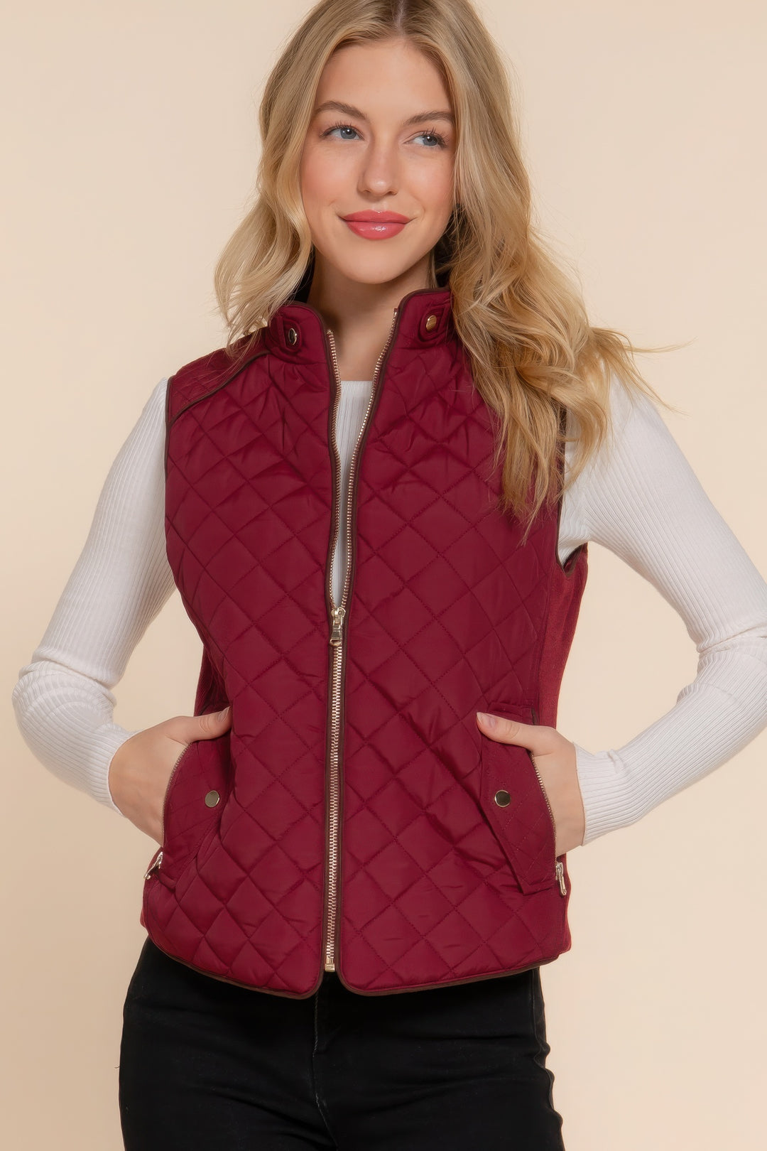 Active USA | Suede Piping Quilted Padding Vest