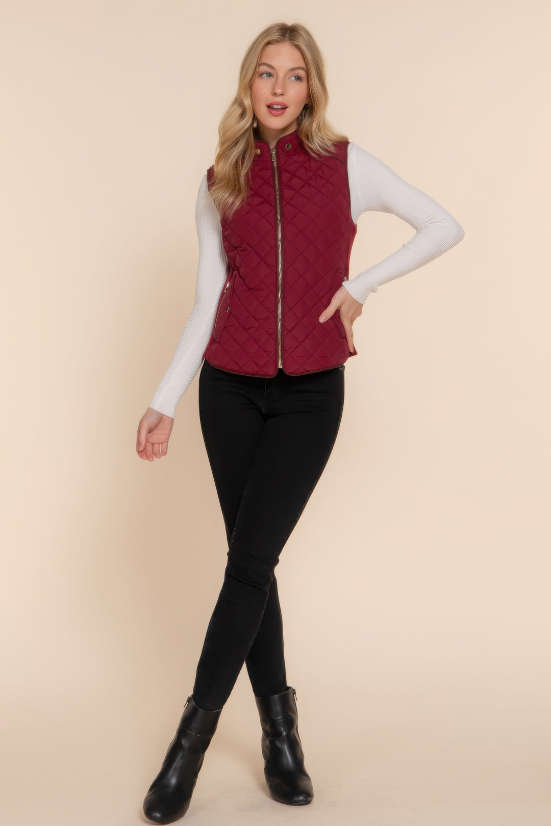 Active USA | Suede Piping Quilted Padding Vest