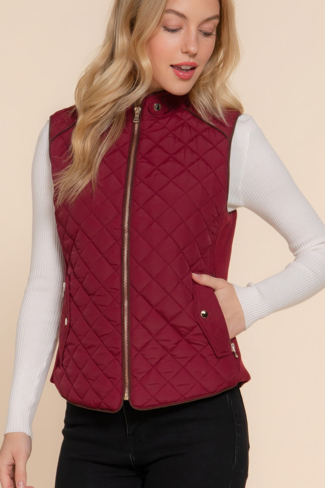 Active USA | Suede Piping Quilted Padding Vest