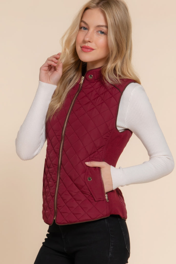 Active USA | Suede Piping Quilted Padding Vest