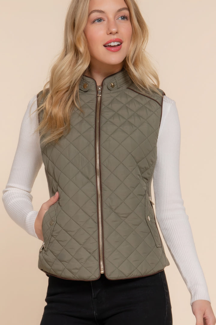 Active USA | Suede Piping Quilted Padding Vest