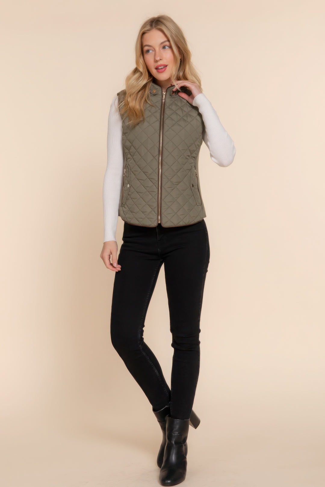 Active USA | Suede Piping Quilted Padding Vest