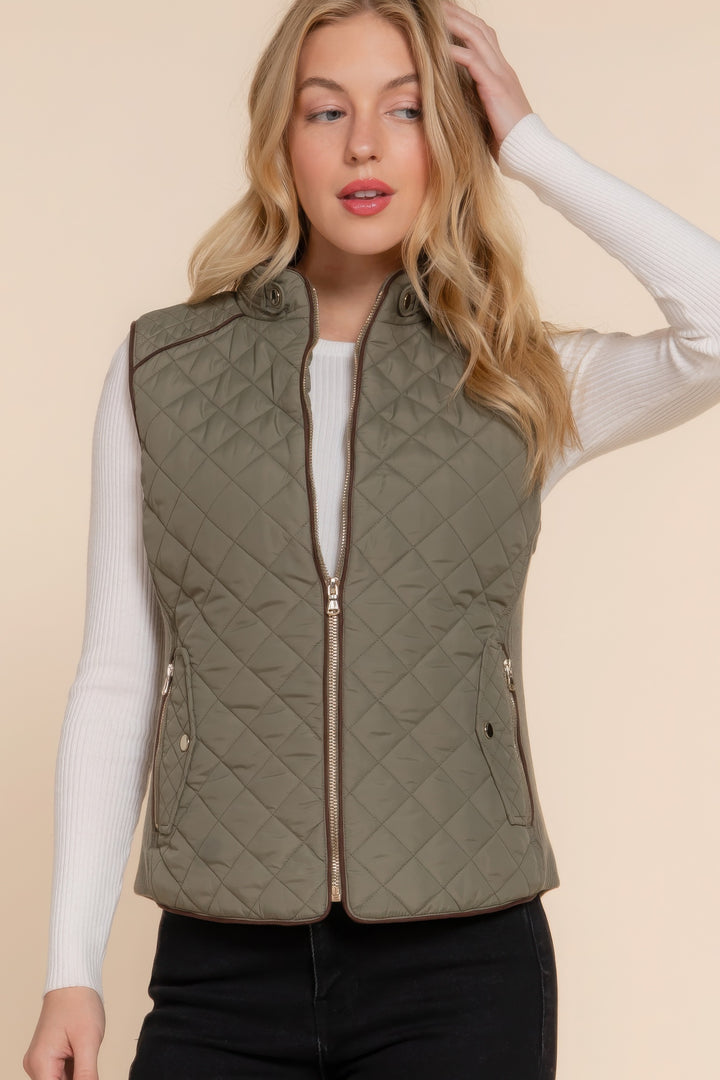 Active USA | Suede Piping Quilted Padding Vest