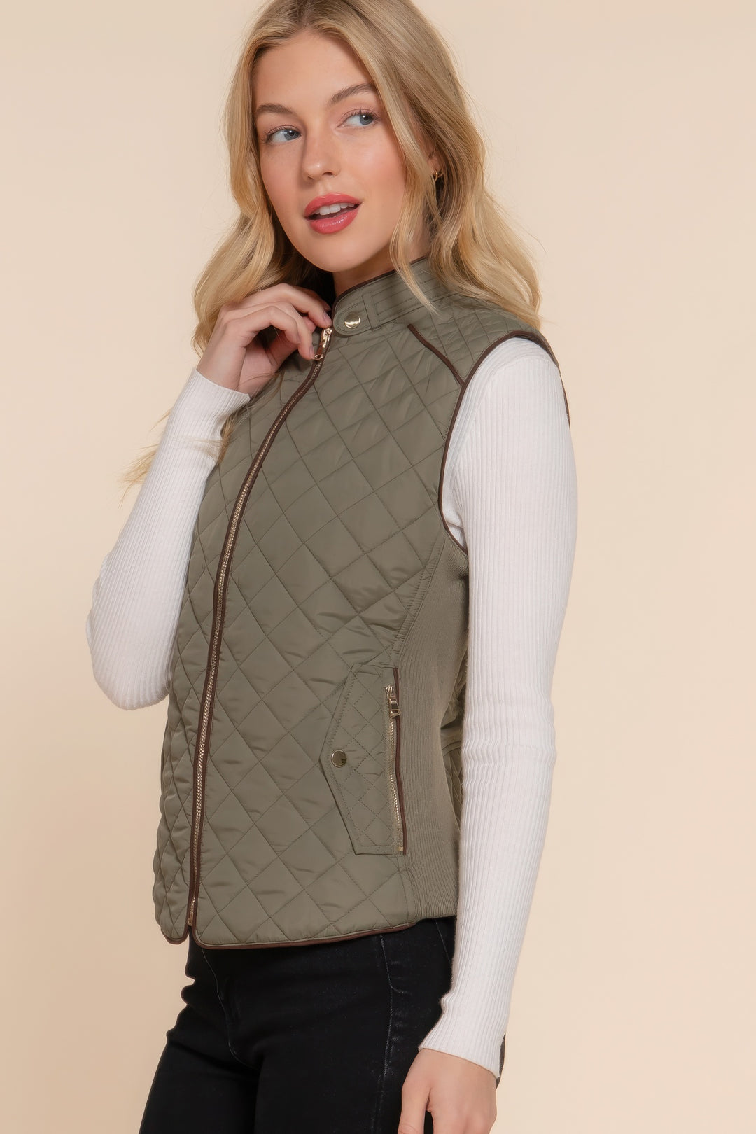 Active USA | Suede Piping Quilted Padding Vest