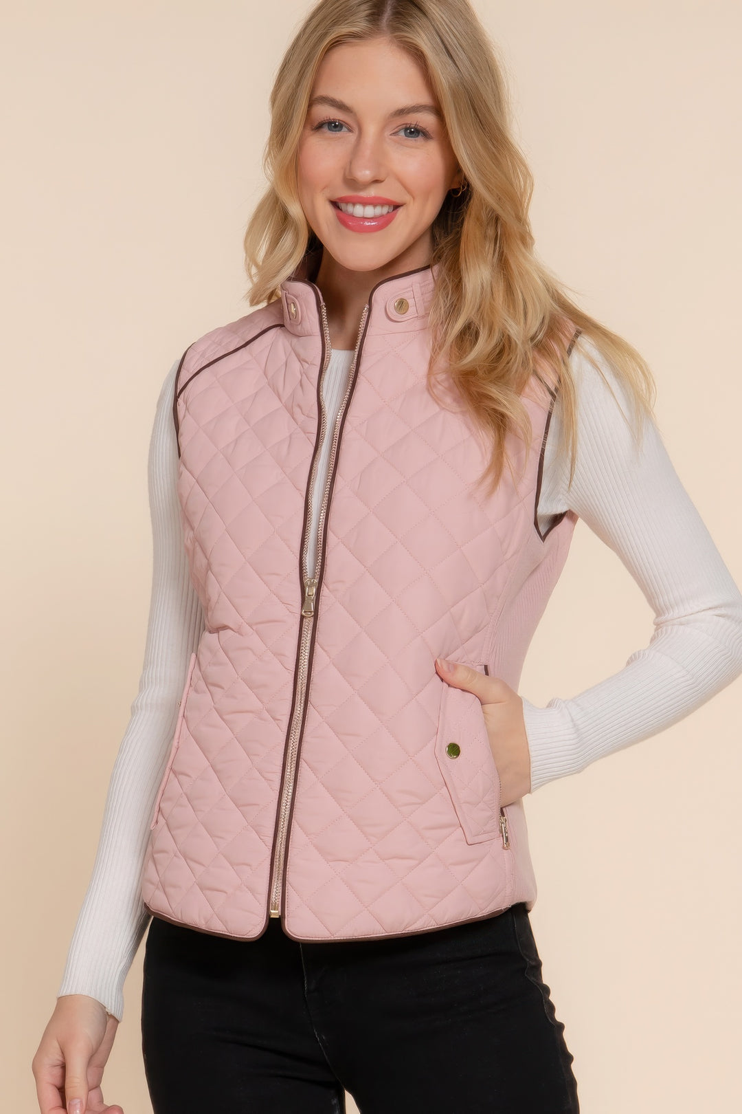 Active USA | Suede Piping Quilted Padding Vest