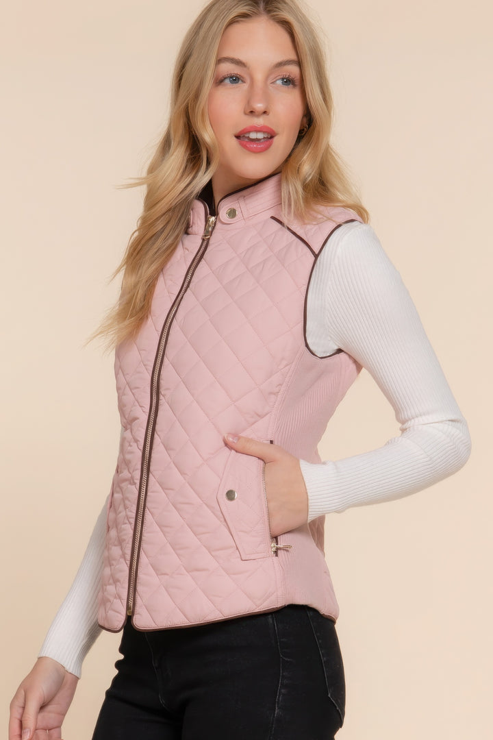 Active USA | Suede Piping Quilted Padding Vest