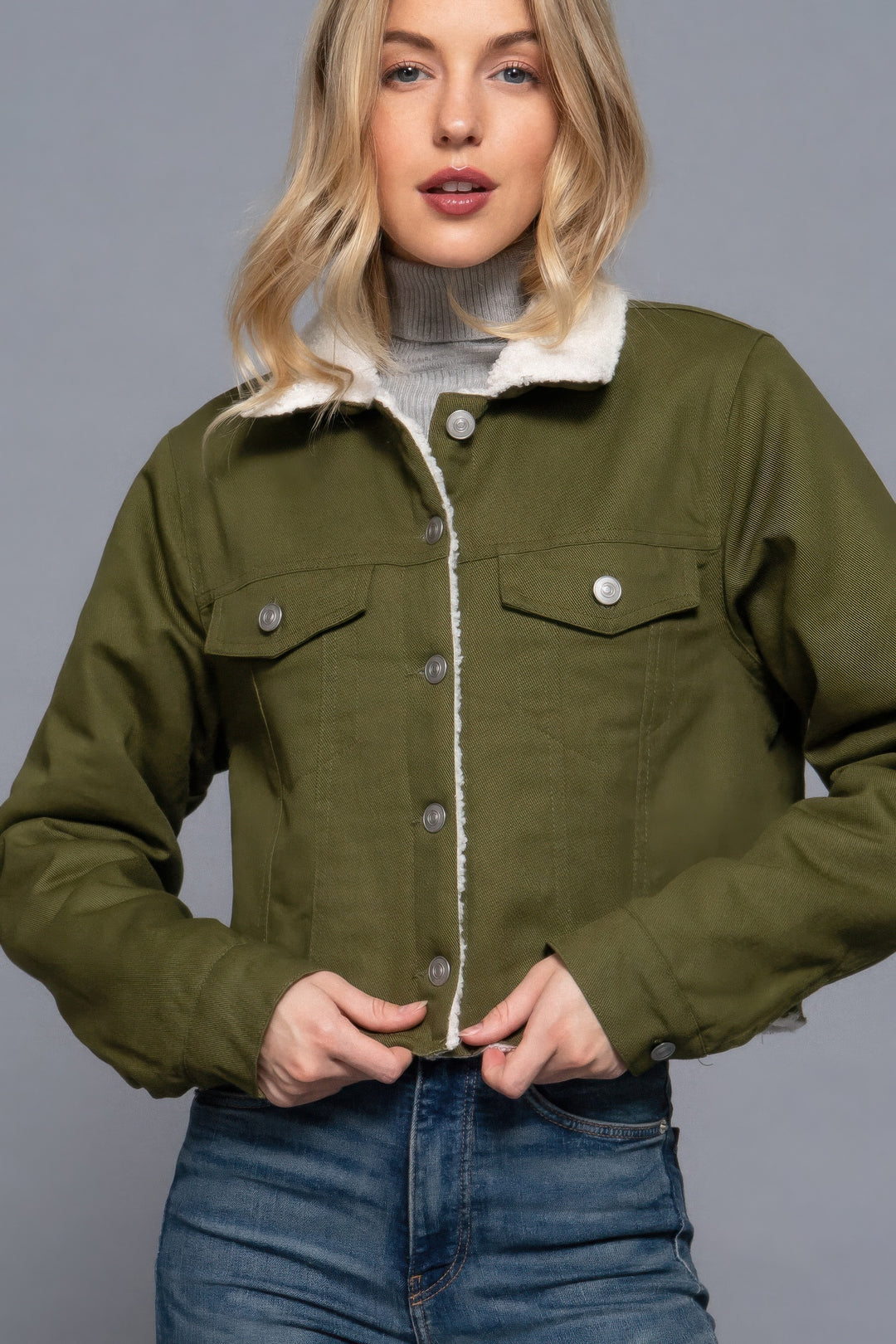 Active USA | Button Closure Sherpa-lined Twill Jacket