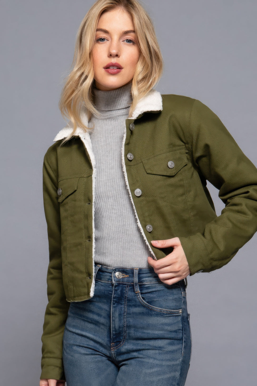 Active USA | Button Closure Sherpa-lined Twill Jacket