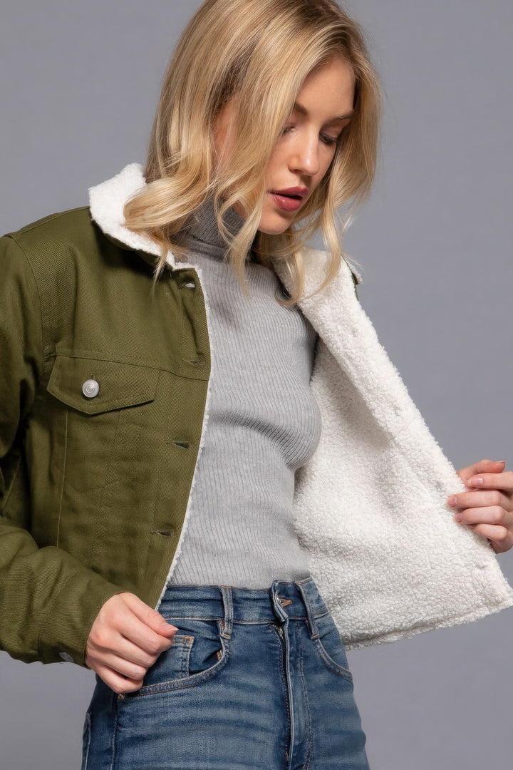 Active USA | Button Closure Sherpa-lined Twill Jacket