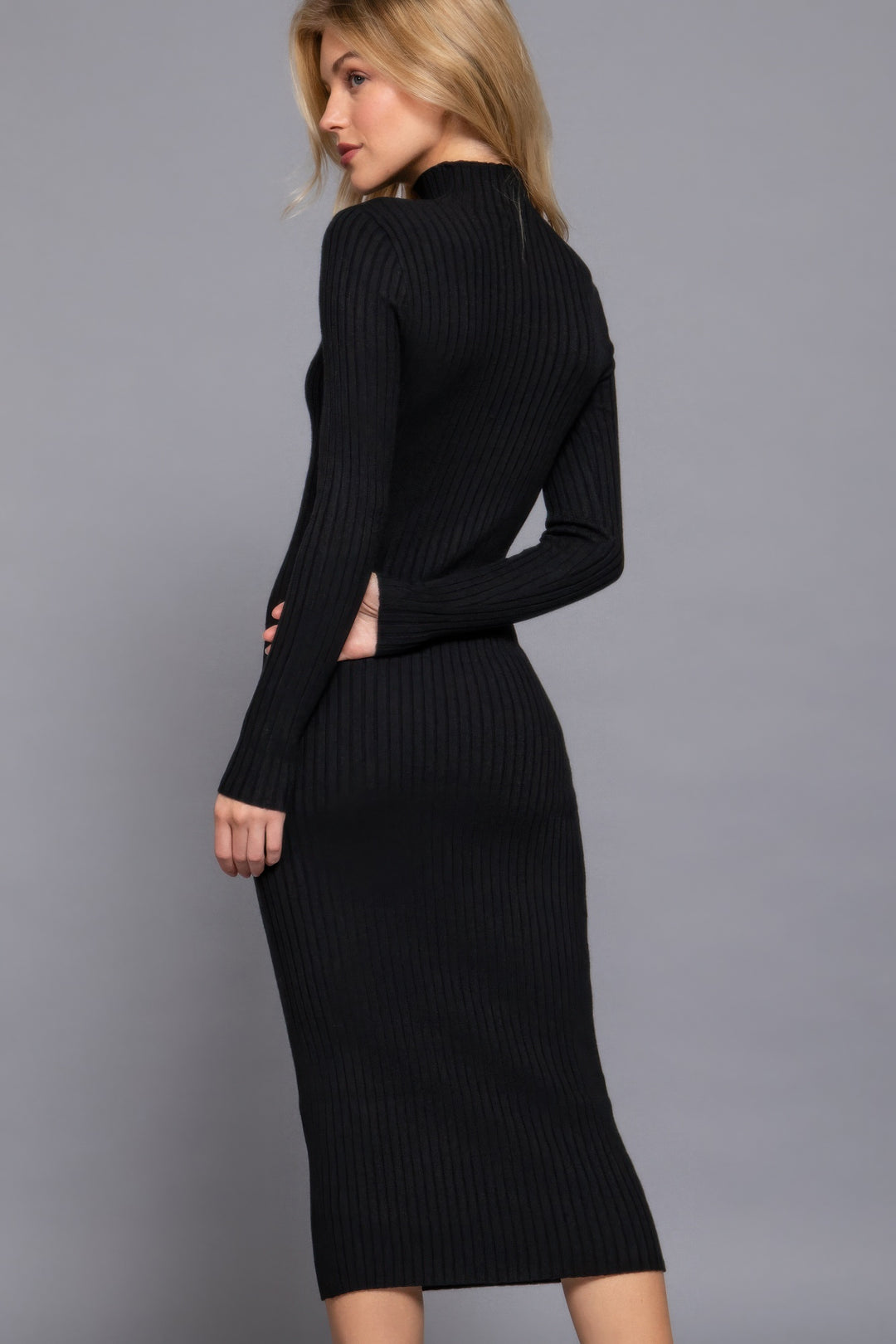 Active USA | Long Sleeve High Neck Sweater Long Dress