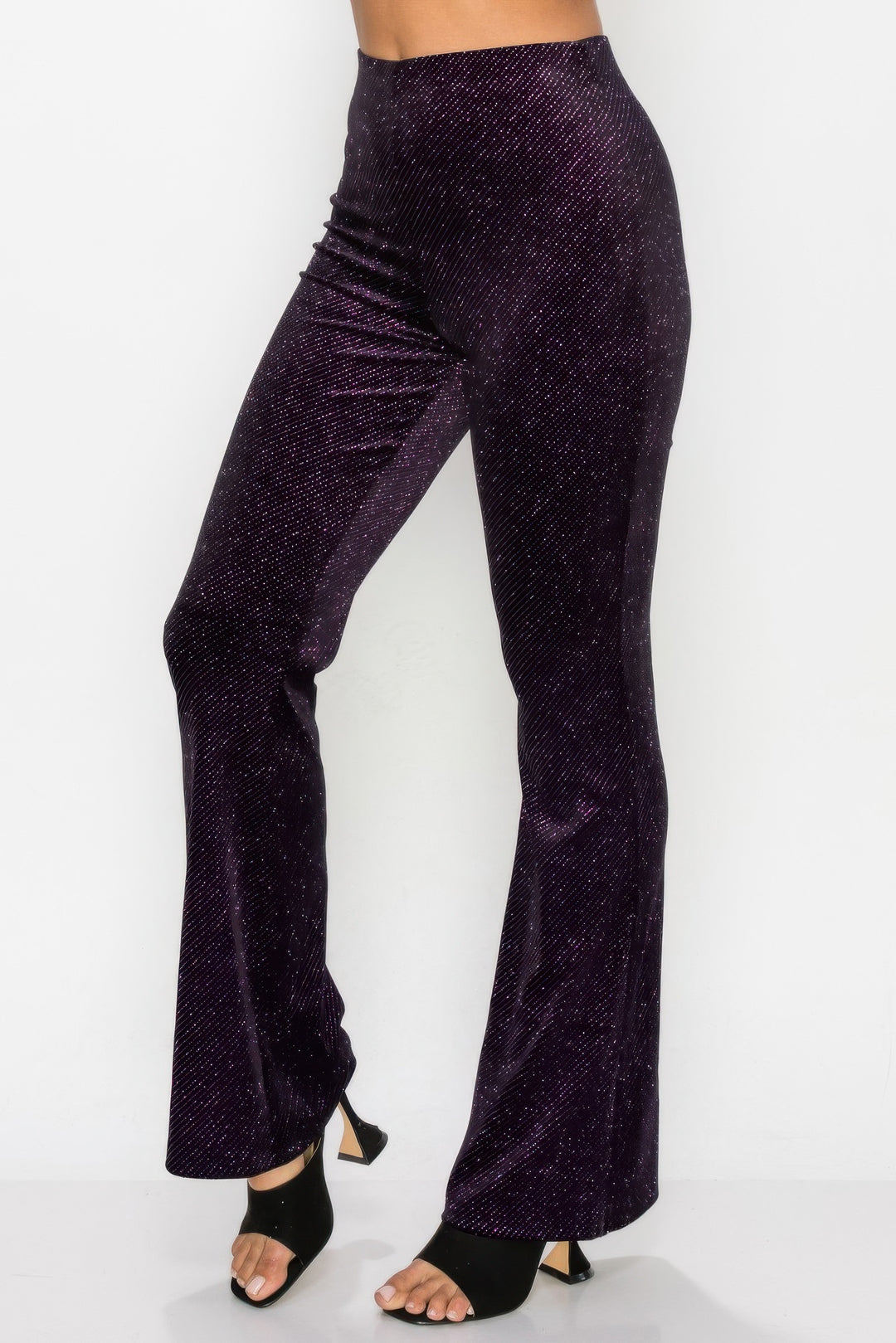 Glittery Flare High-rise Elastic Pants