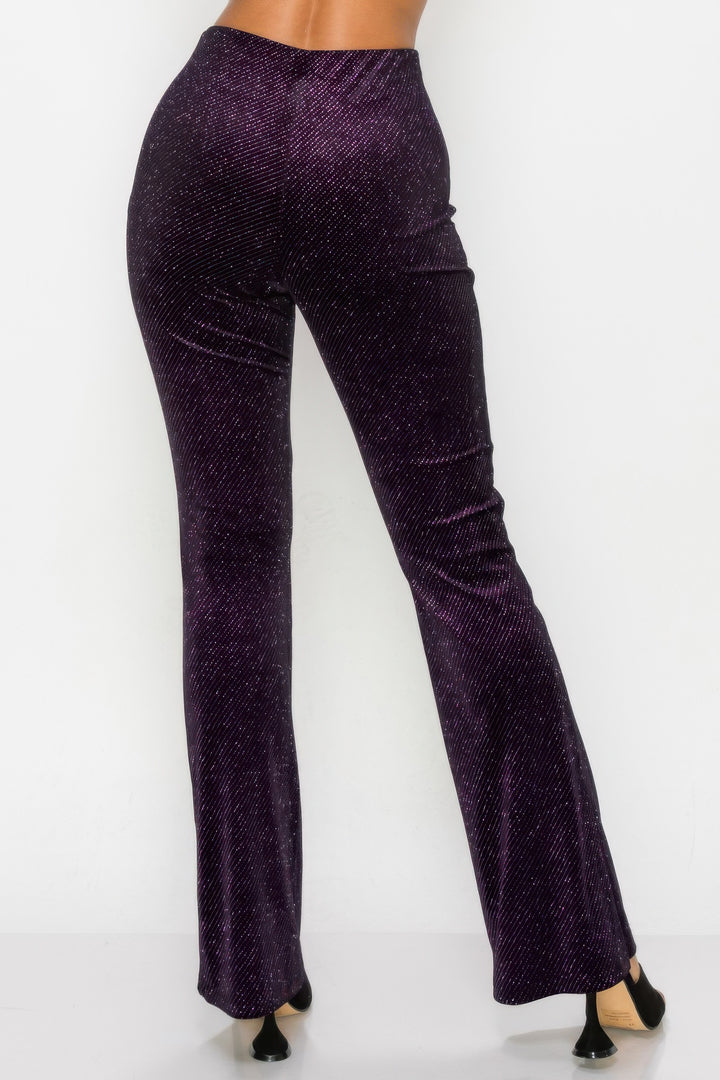 Glittery Flare High-rise Elastic Pants