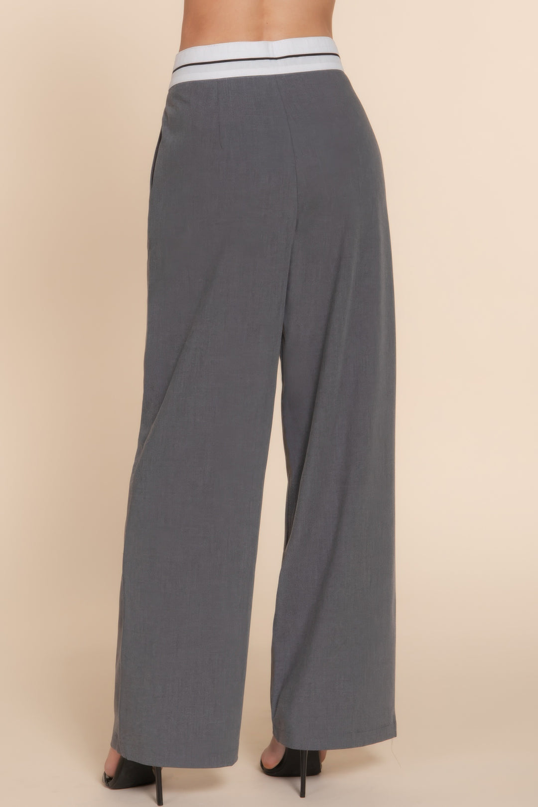 Contrast Waistband Straight Long Pants