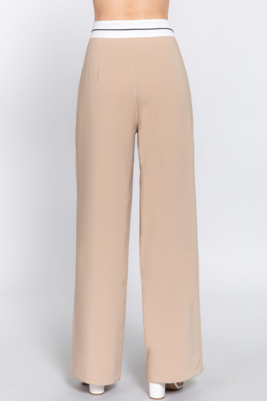 Contrast Waistband Straight Long Pants